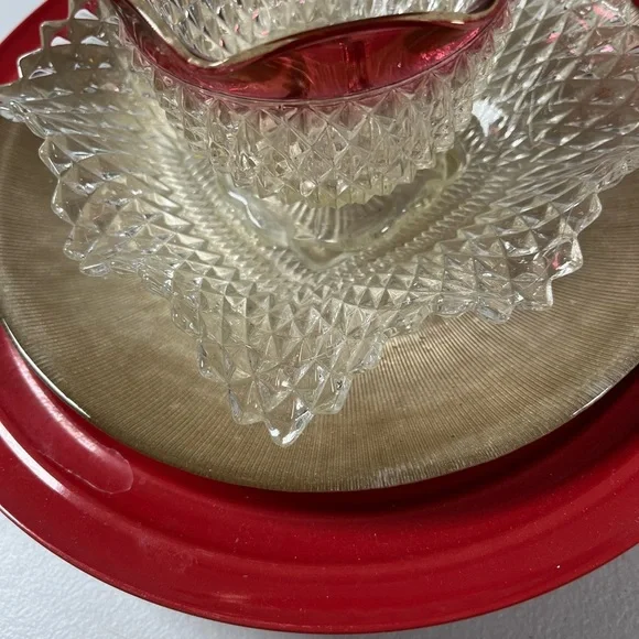 Glass Art Flower, 11 inches, red and Gold, Indiana Glass Diamond point glass - Picture 4 of 9